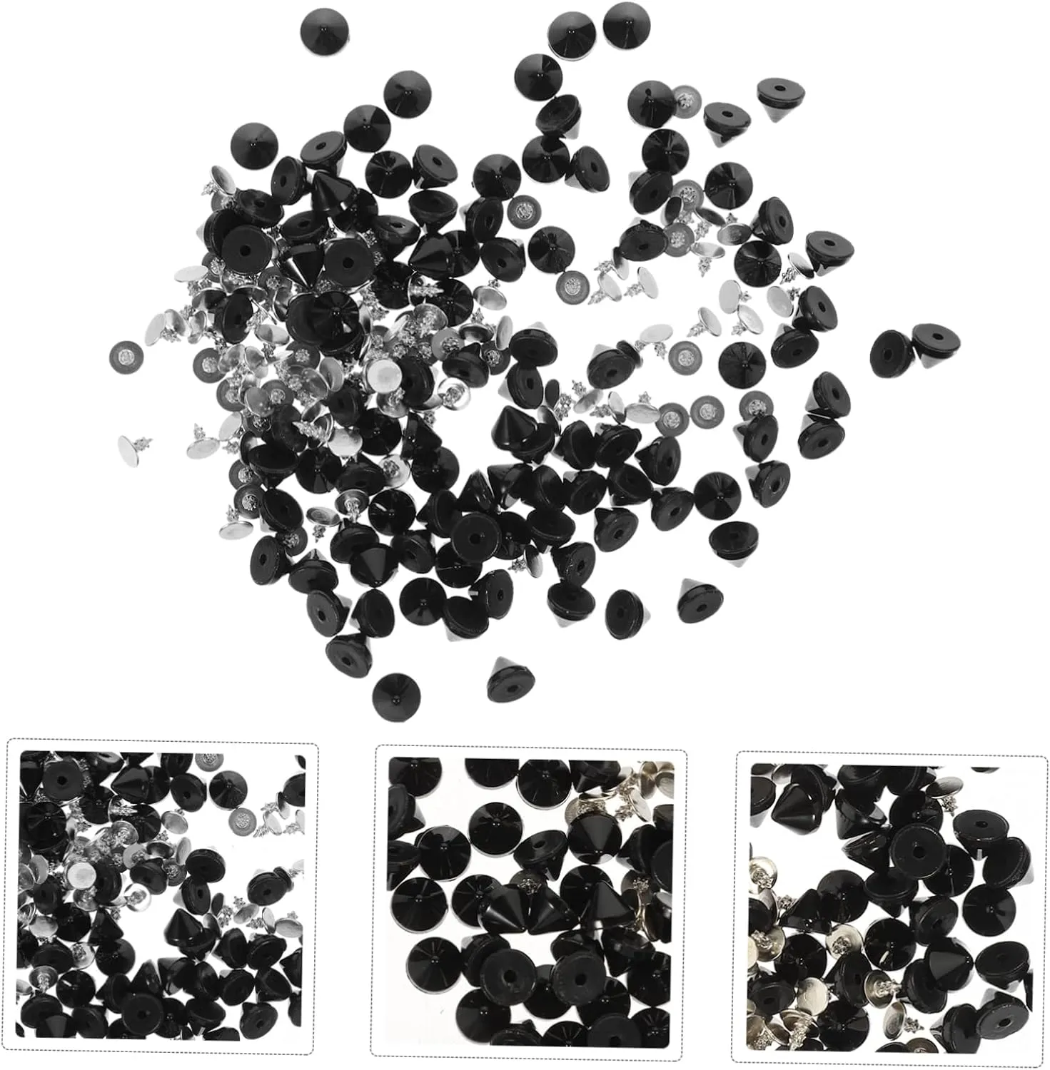 100Pcs Black Plastic Craft Rivets, Studs for Clothing, Purse Accessories, Diy Crafting, Punk Style Spikes for Jackets, Belts, Bags, Shoes, 0.27*0.23*0.23 Inch