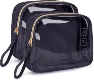 BAGSMART TSA Approved Toiletry Bag, 2 Pack Clear Makeup Cosmetic Bag Organizer, Quart Size Travel Bag for Toiletries, Carry-on Travel Accessories Essentials - Black