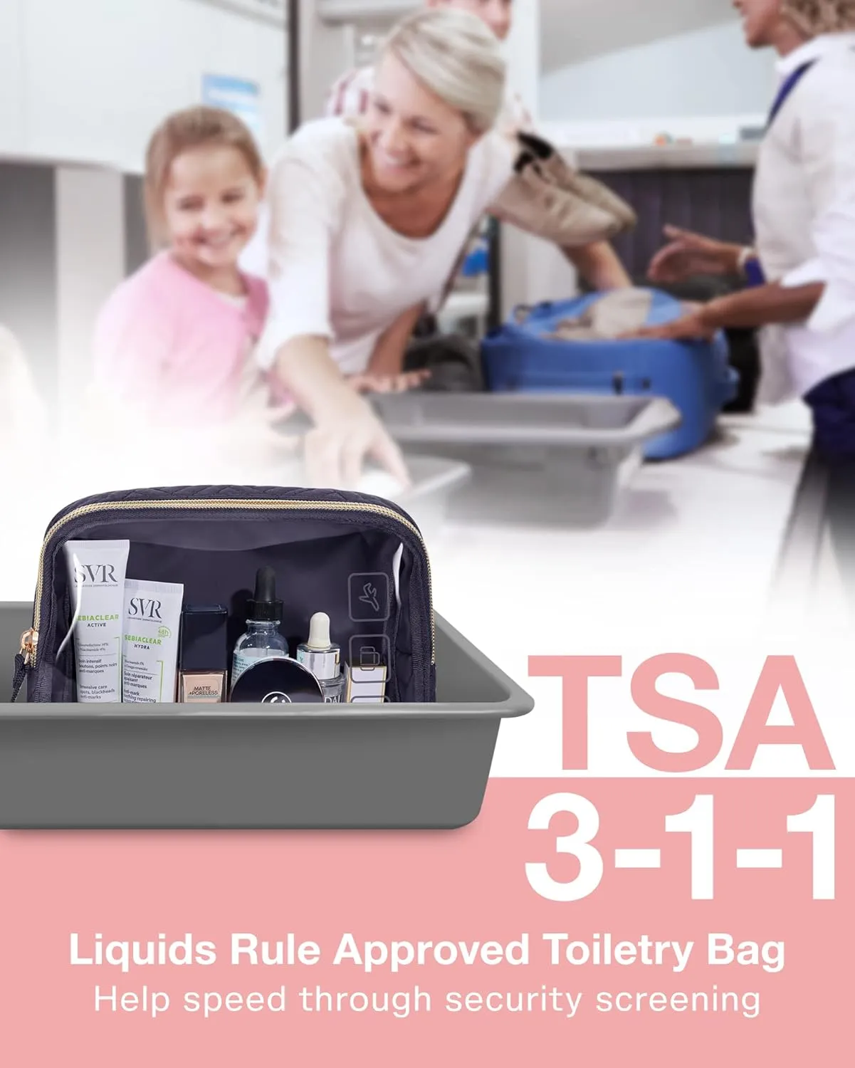 BAGSMART TSA Approved Toiletry Bag, 2 Pack Clear Makeup Cosmetic Bag Organizer, Quart Size Travel Bag for Toiletries, Carry-on Travel Accessories Essentials - Black