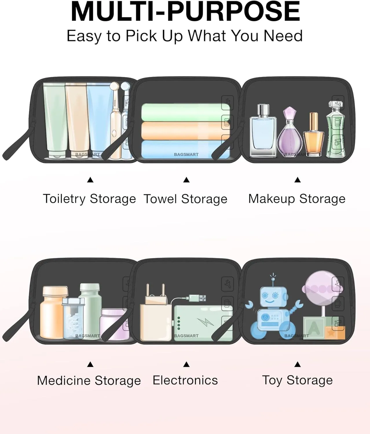 BAGSMART TSA Approved Toiletry Bag, 2 Pack Clear Makeup Cosmetic Bag Organizer, Quart Size Travel Bag for Toiletries, Carry-on Travel Accessories Essentials - Black
