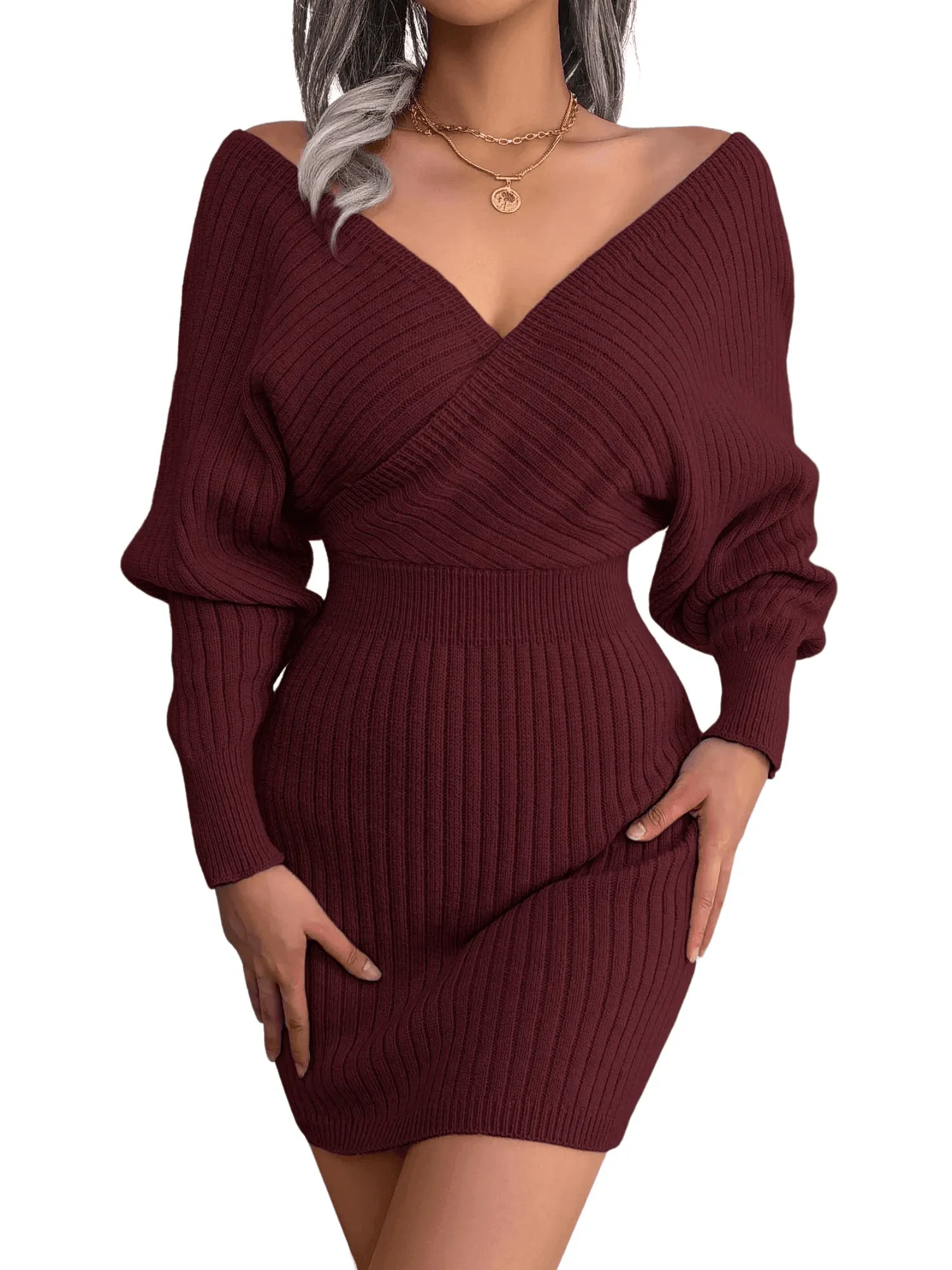 Bodycon Mini Sweater Dresses For Women 2025 Casual Long Sleeve Knit Dress