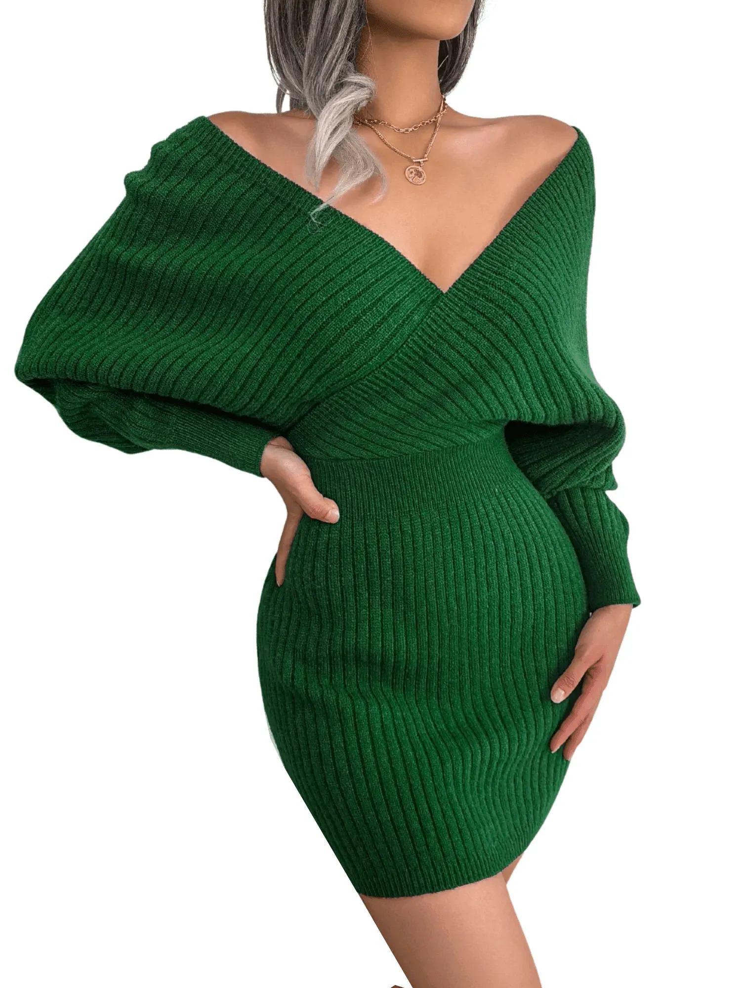 Bodycon Mini Sweater Dresses For Women 2025 Casual Long Sleeve Knit Dress