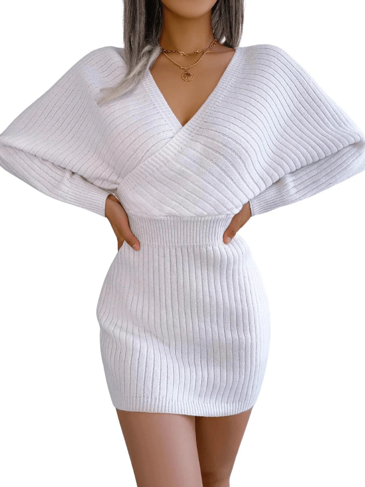 Bodycon Mini Sweater Dresses For Women 2025 Casual Long Sleeve Knit Dress