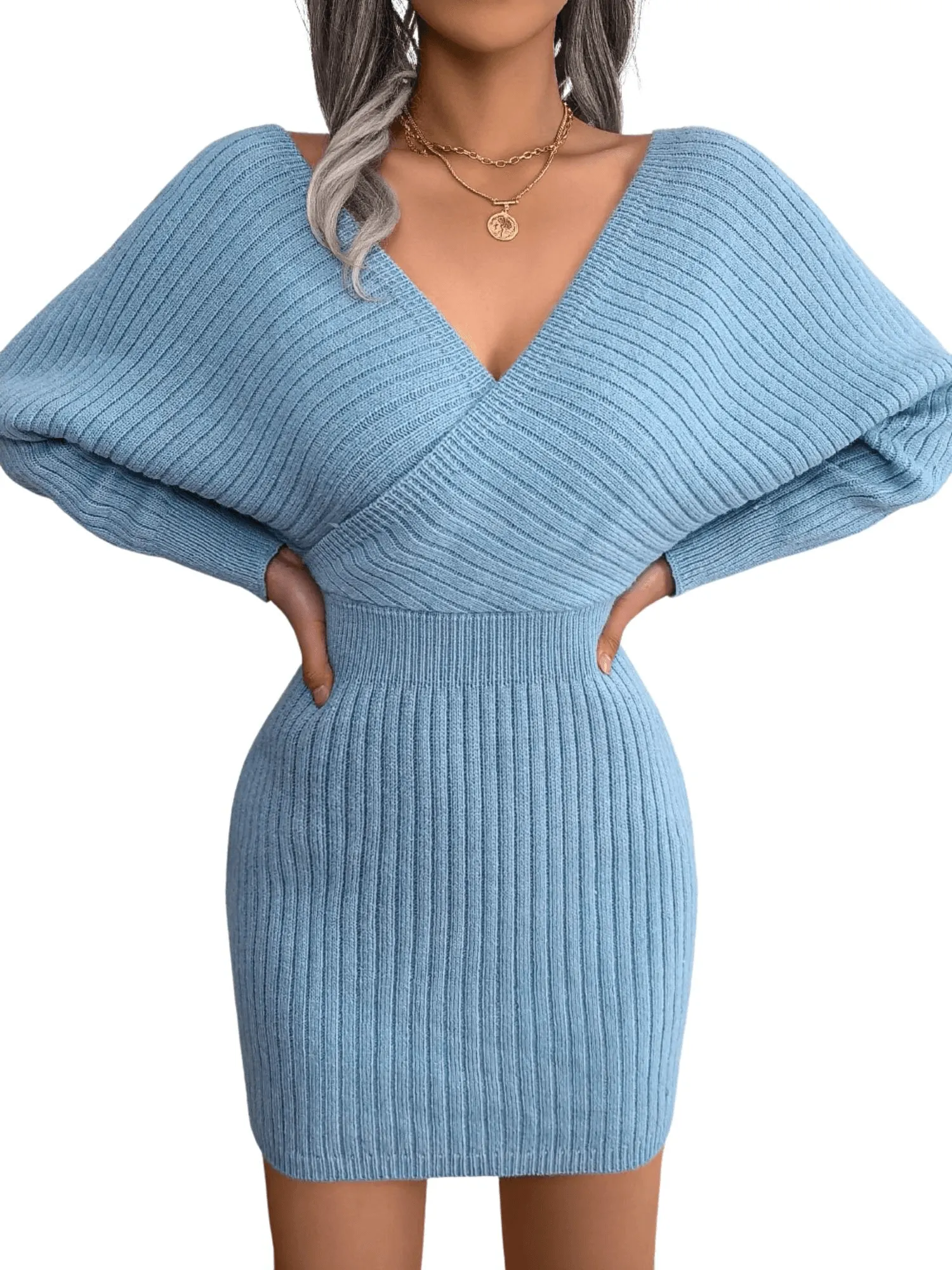 Bodycon Mini Sweater Dresses For Women 2025 Casual Long Sleeve Knit Dress