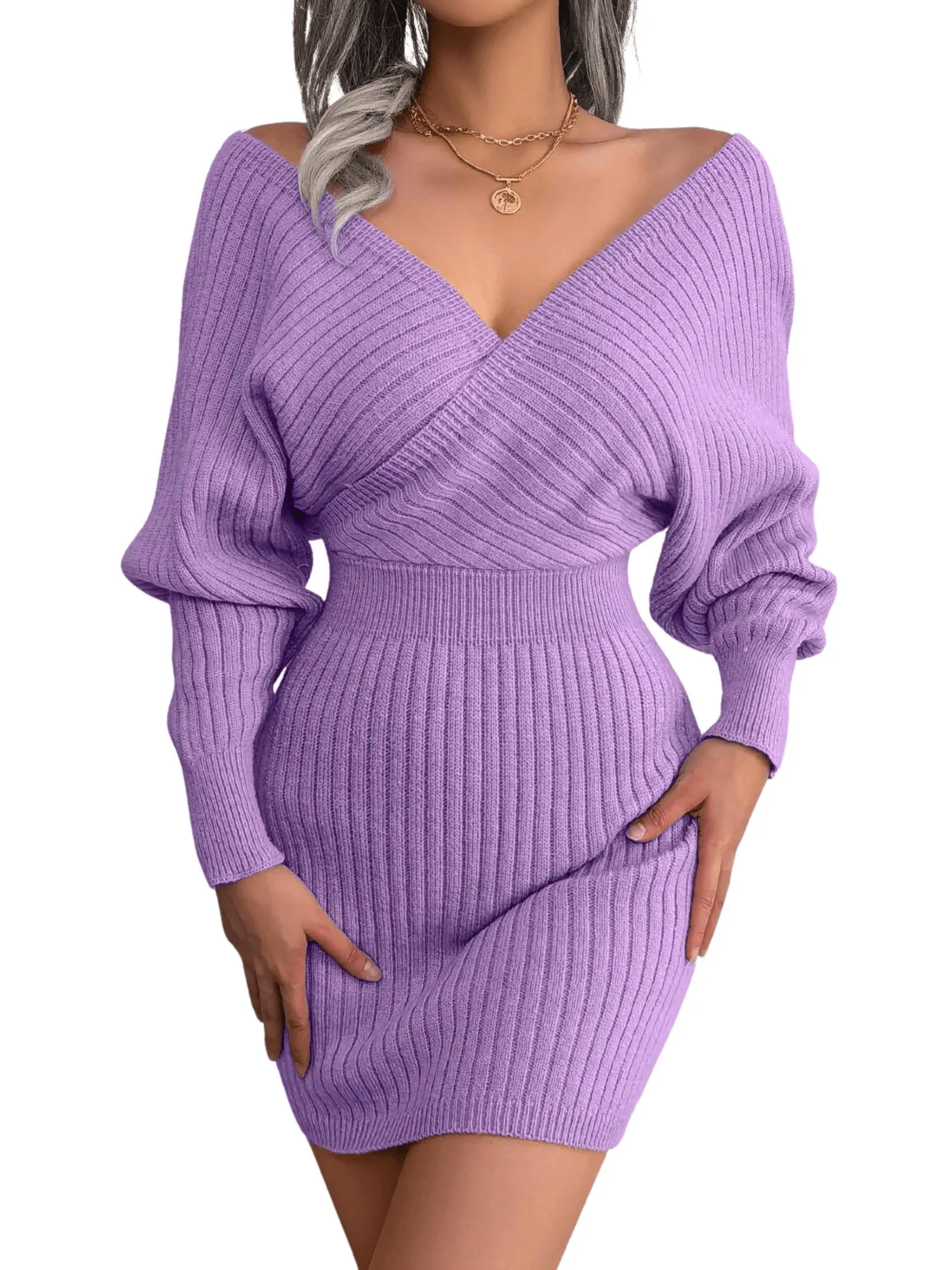 Bodycon Mini Sweater Dresses For Women 2025 Casual Long Sleeve Knit Dress