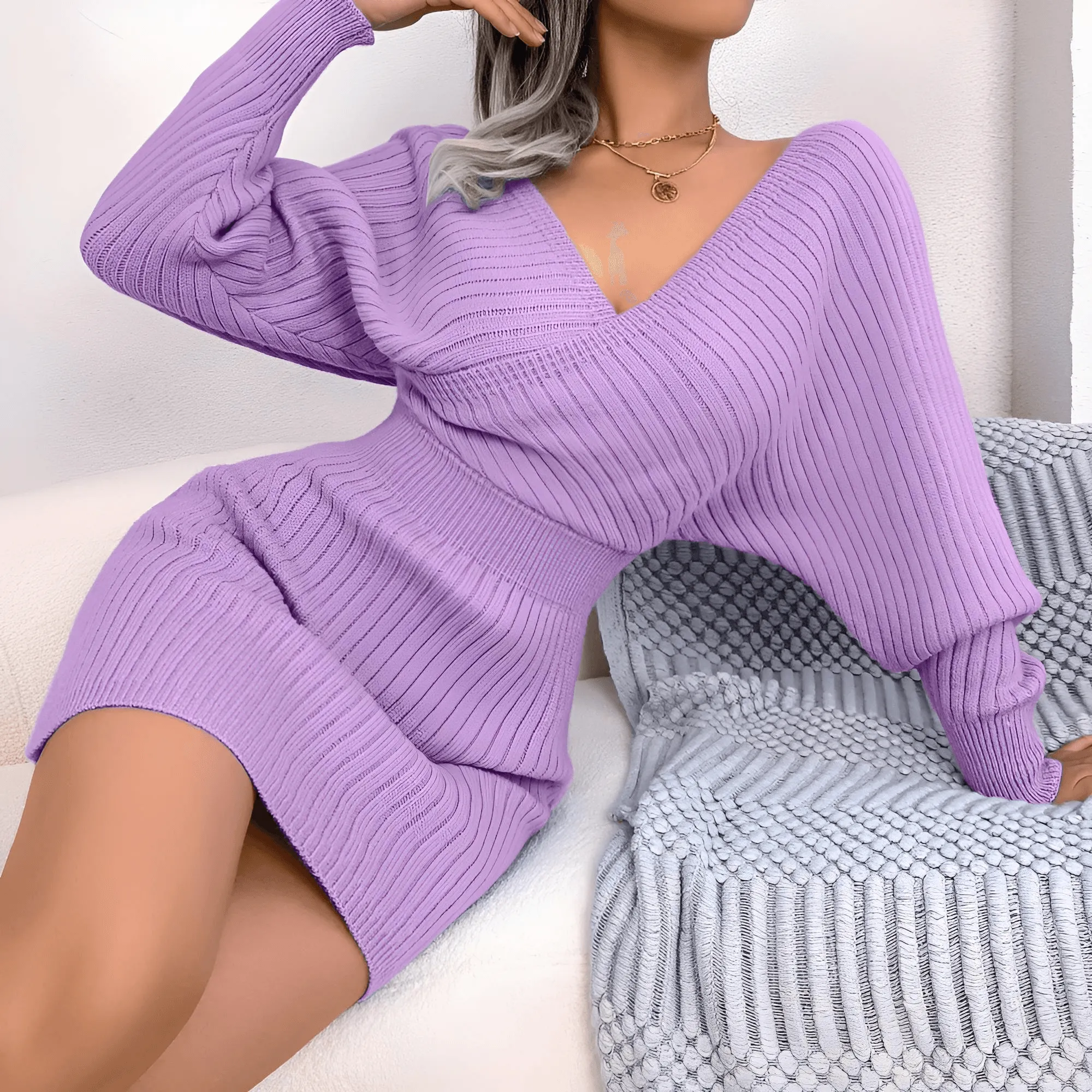 Bodycon Mini Sweater Dresses For Women 2025 Casual Long Sleeve Knit Dress