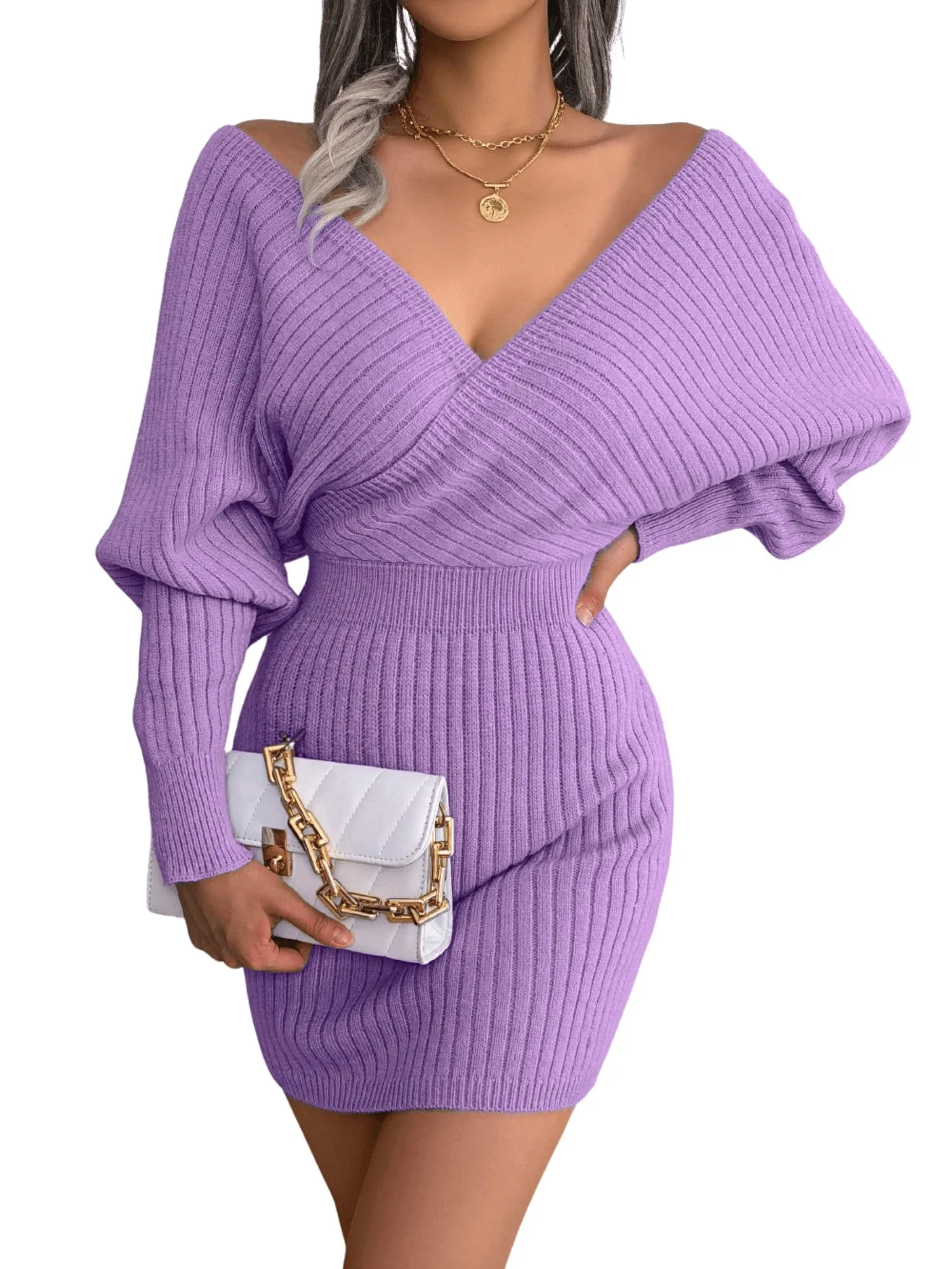 Bodycon Mini Sweater Dresses For Women 2025 Casual Long Sleeve Knit Dress