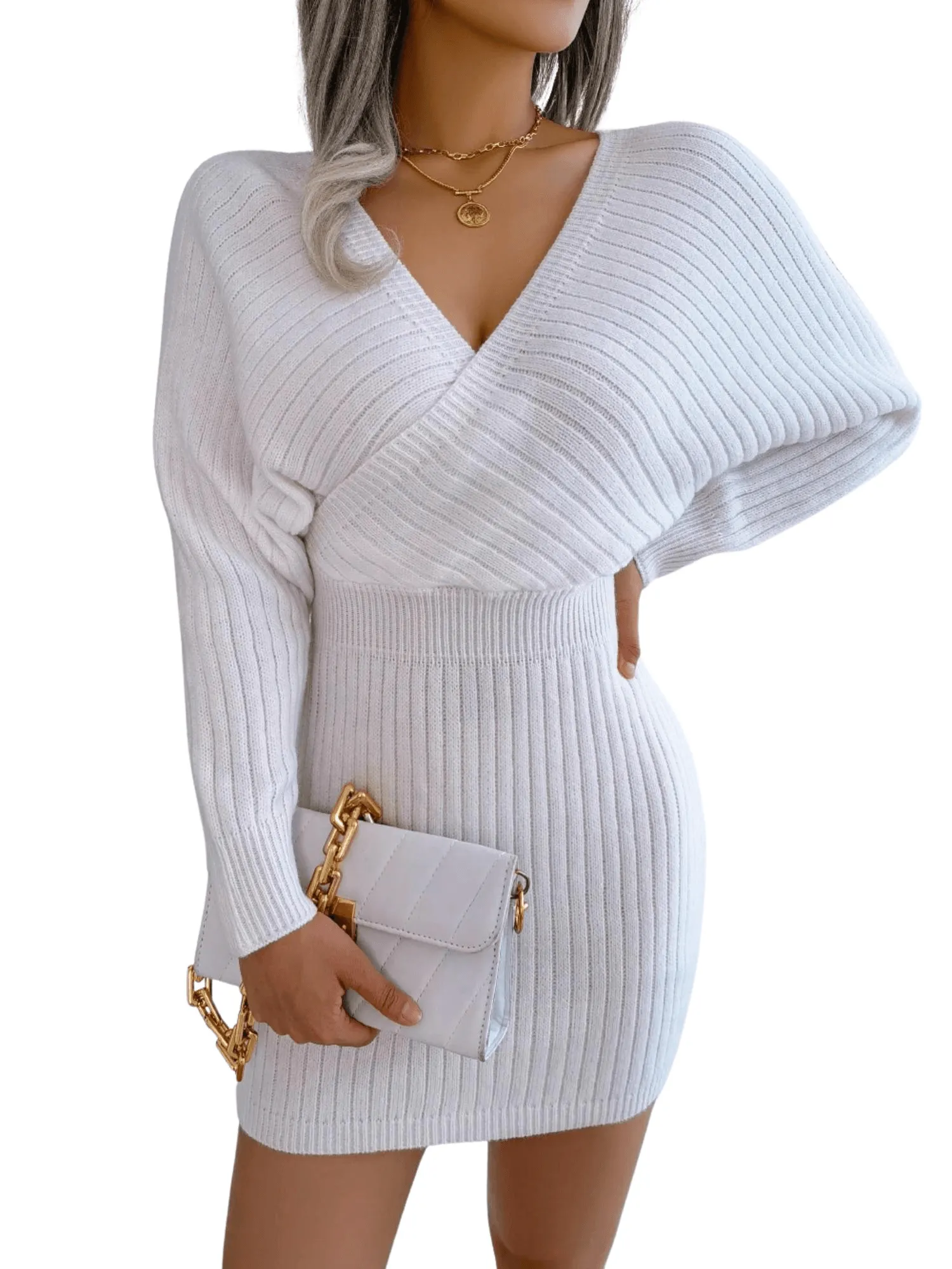 Bodycon Mini Sweater Dresses For Women 2025 Casual Long Sleeve Knit Dress