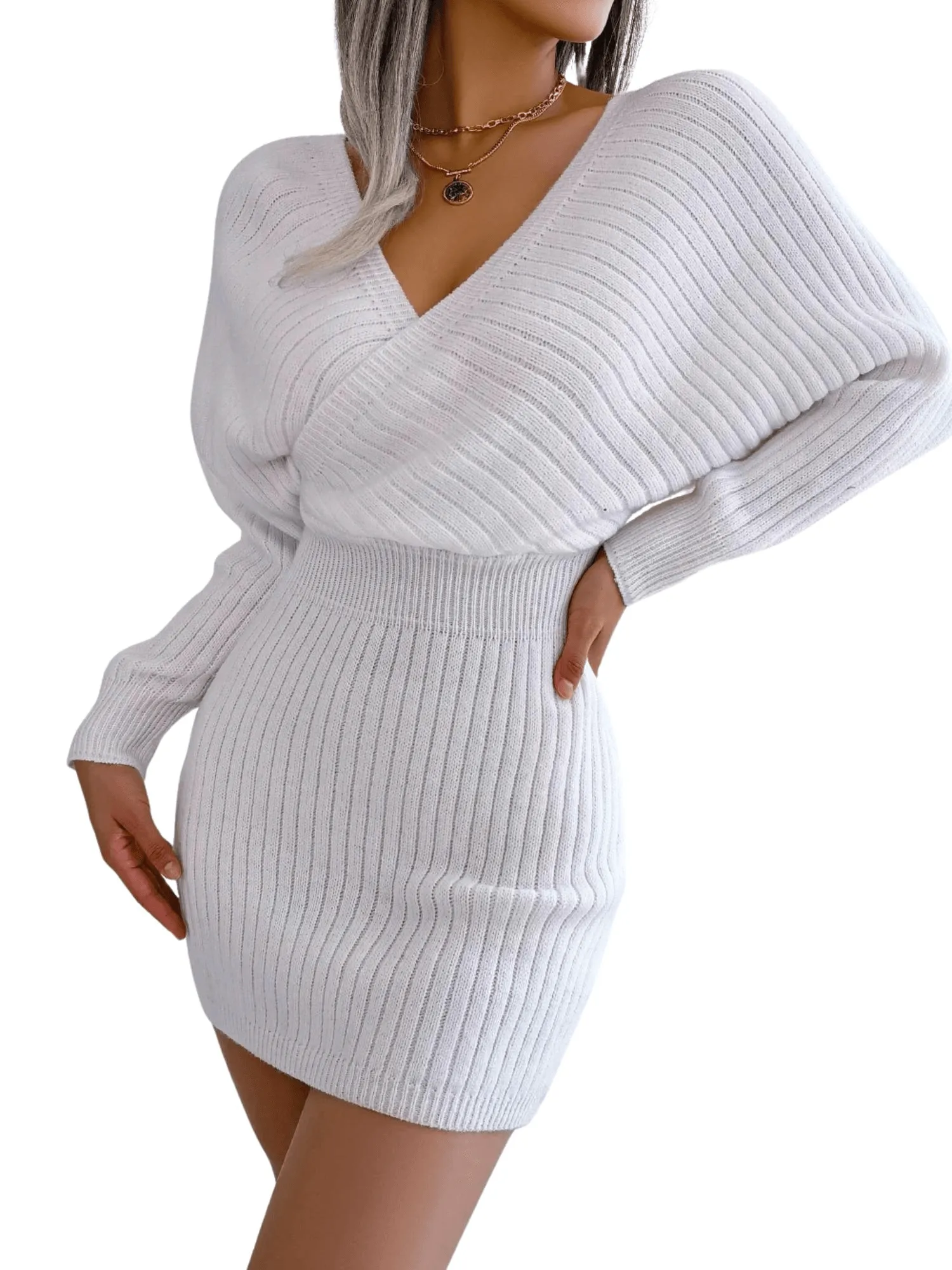 Bodycon Mini Sweater Dresses For Women 2025 Casual Long Sleeve Knit Dress