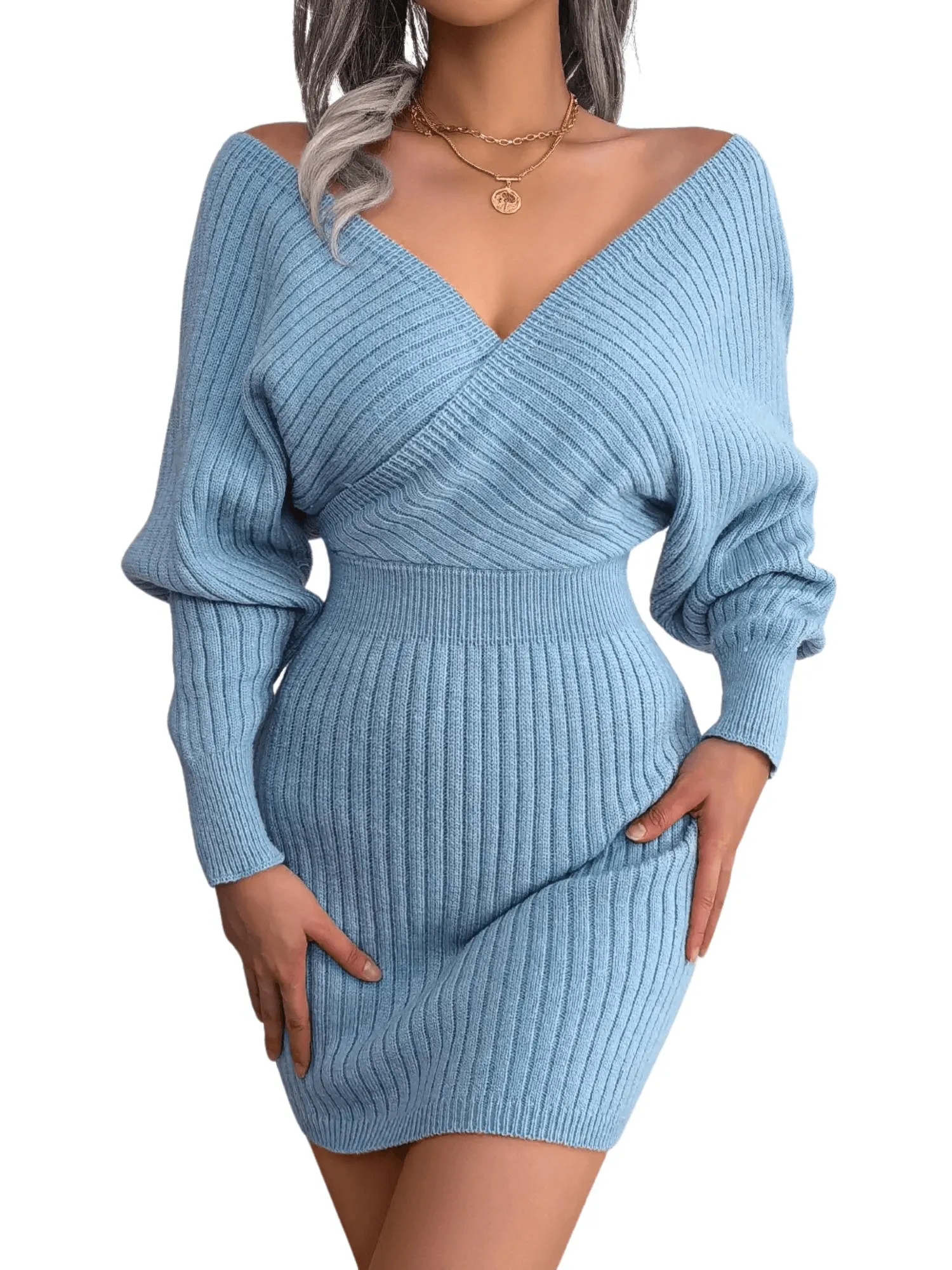 Bodycon Mini Sweater Dresses For Women 2025 Casual Long Sleeve Knit Dress