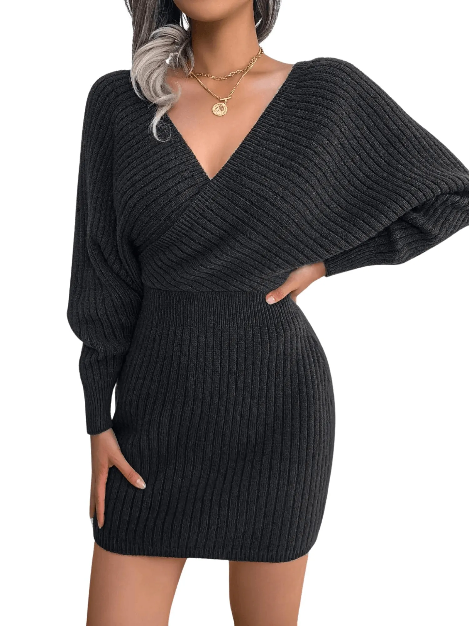 Bodycon Mini Sweater Dresses For Women 2025 Casual Long Sleeve Knit Dress