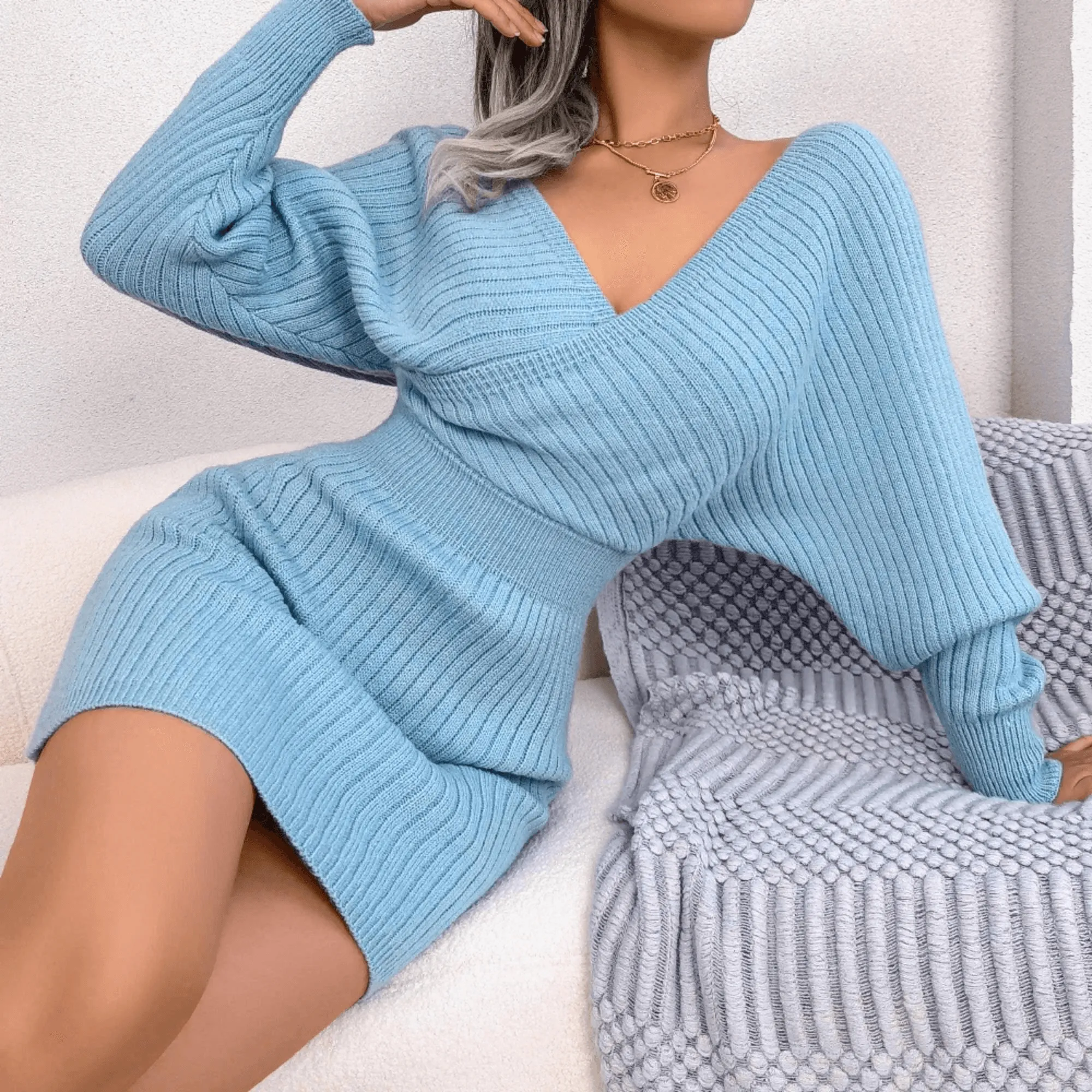 Bodycon Mini Sweater Dresses For Women 2025 Casual Long Sleeve Knit Dress