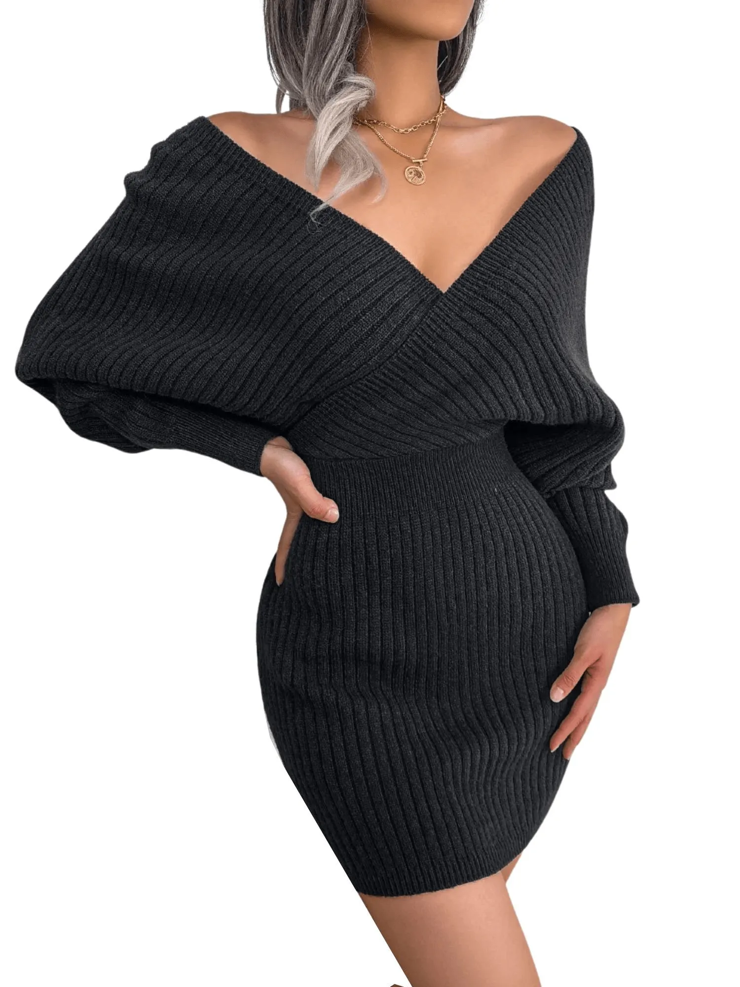 Bodycon Mini Sweater Dresses For Women 2025 Casual Long Sleeve Knit Dress