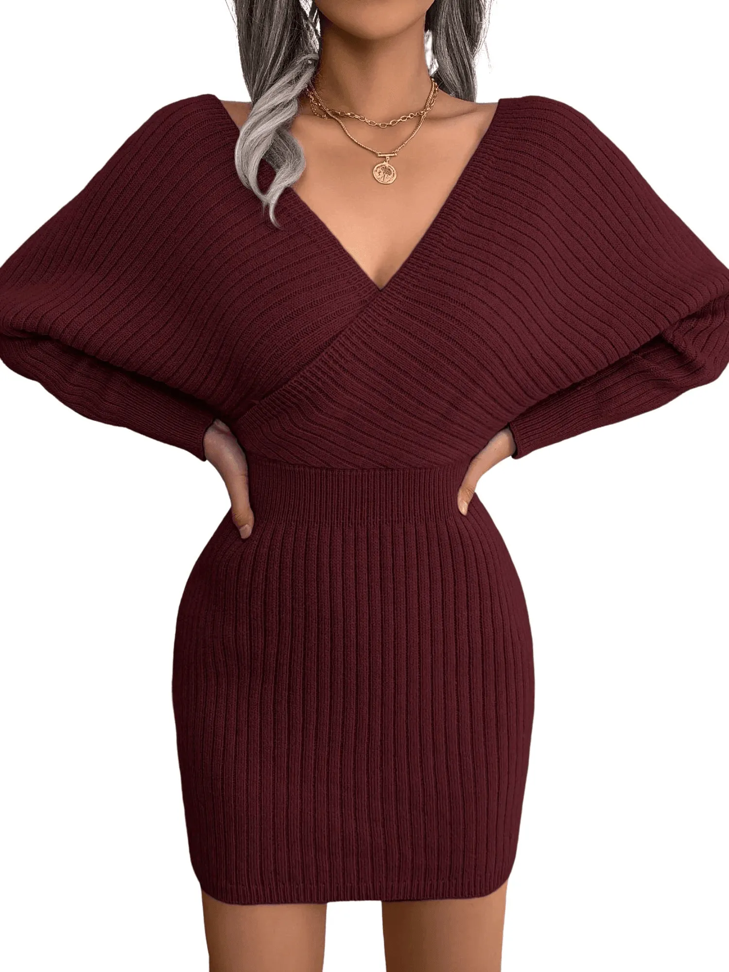 Bodycon Mini Sweater Dresses For Women 2025 Casual Long Sleeve Knit Dress