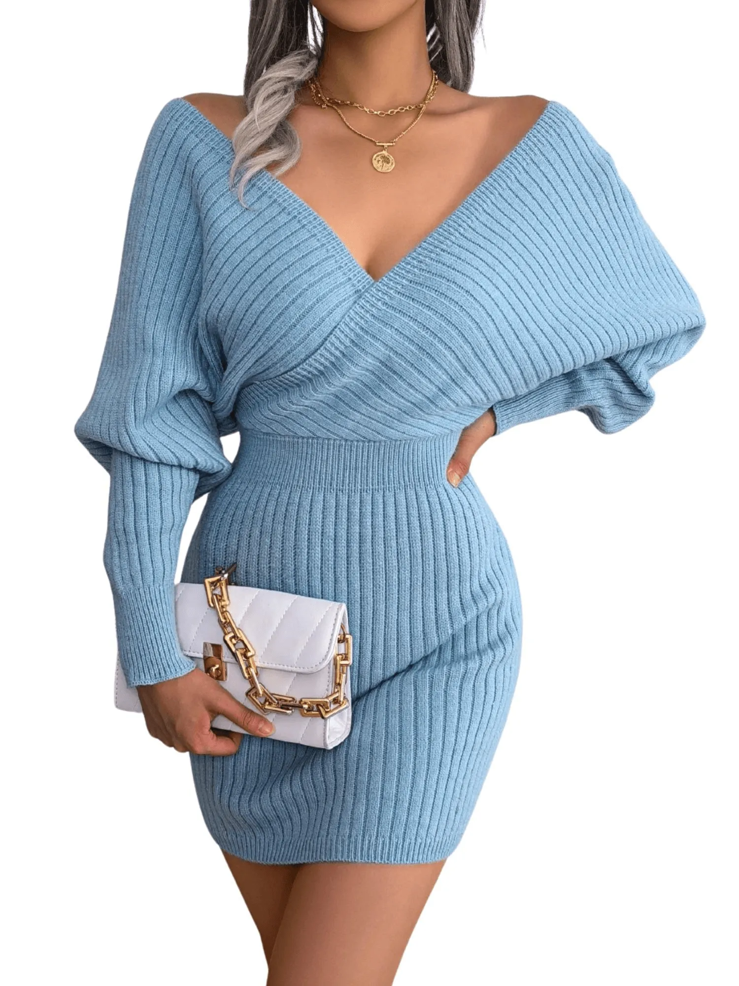 Bodycon Mini Sweater Dresses For Women 2025 Casual Long Sleeve Knit Dress
