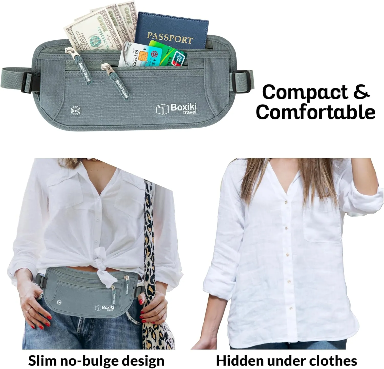 Boxiki Travel Money Belt with RFID Sleeves Set - Secure Travel Pouch and RFID Card Holder to Protect Cash, Credit Cards and Travel Documents for Men and Women
