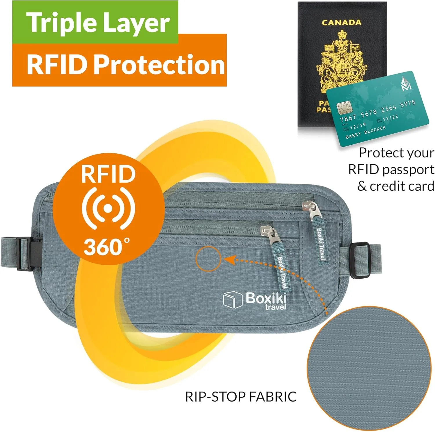 Boxiki Travel Money Belt with RFID Sleeves Set - Secure Travel Pouch and RFID Card Holder to Protect Cash, Credit Cards and Travel Documents for Men and Women