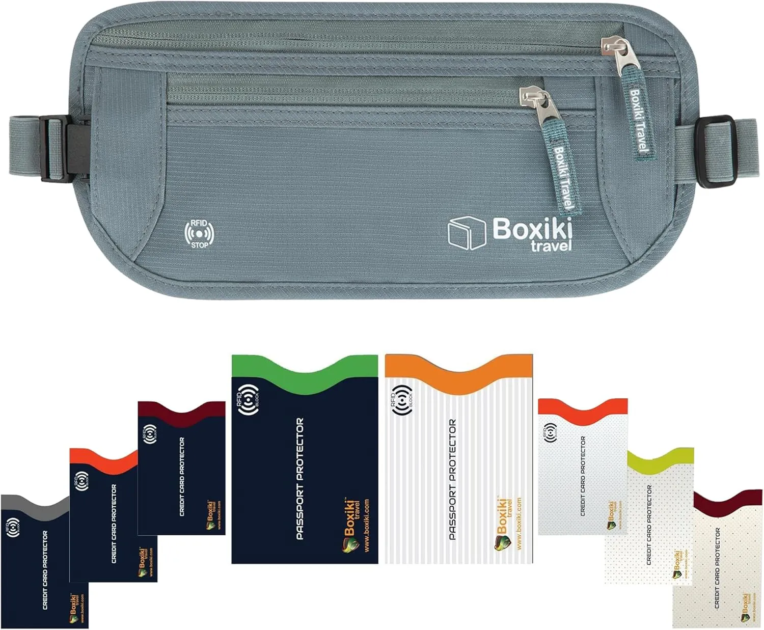 Boxiki Travel Money Belt with RFID Sleeves Set - Secure Travel Pouch and RFID Card Holder to Protect Cash, Credit Cards and Travel Documents for Men and Women
