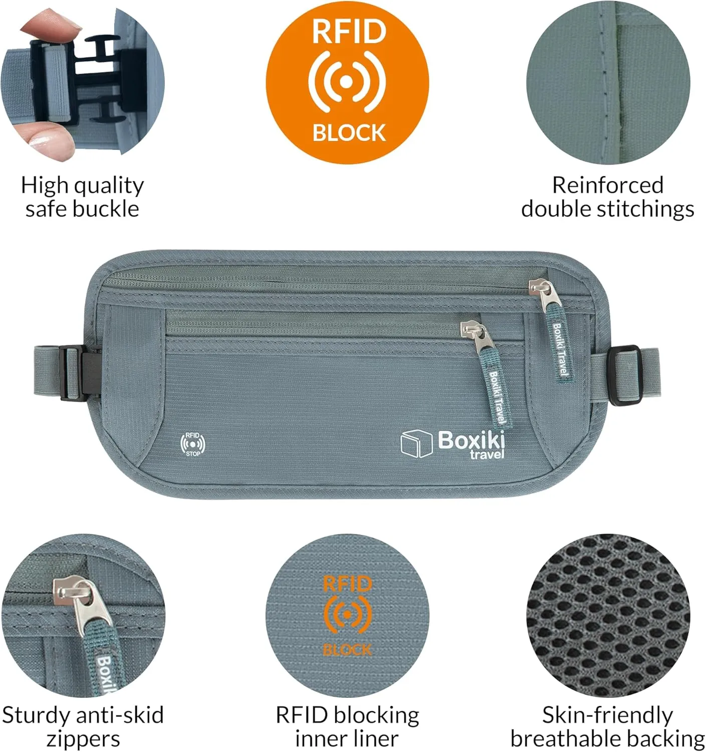 Boxiki Travel Money Belt with RFID Sleeves Set - Secure Travel Pouch and RFID Card Holder to Protect Cash, Credit Cards and Travel Documents for Men and Women