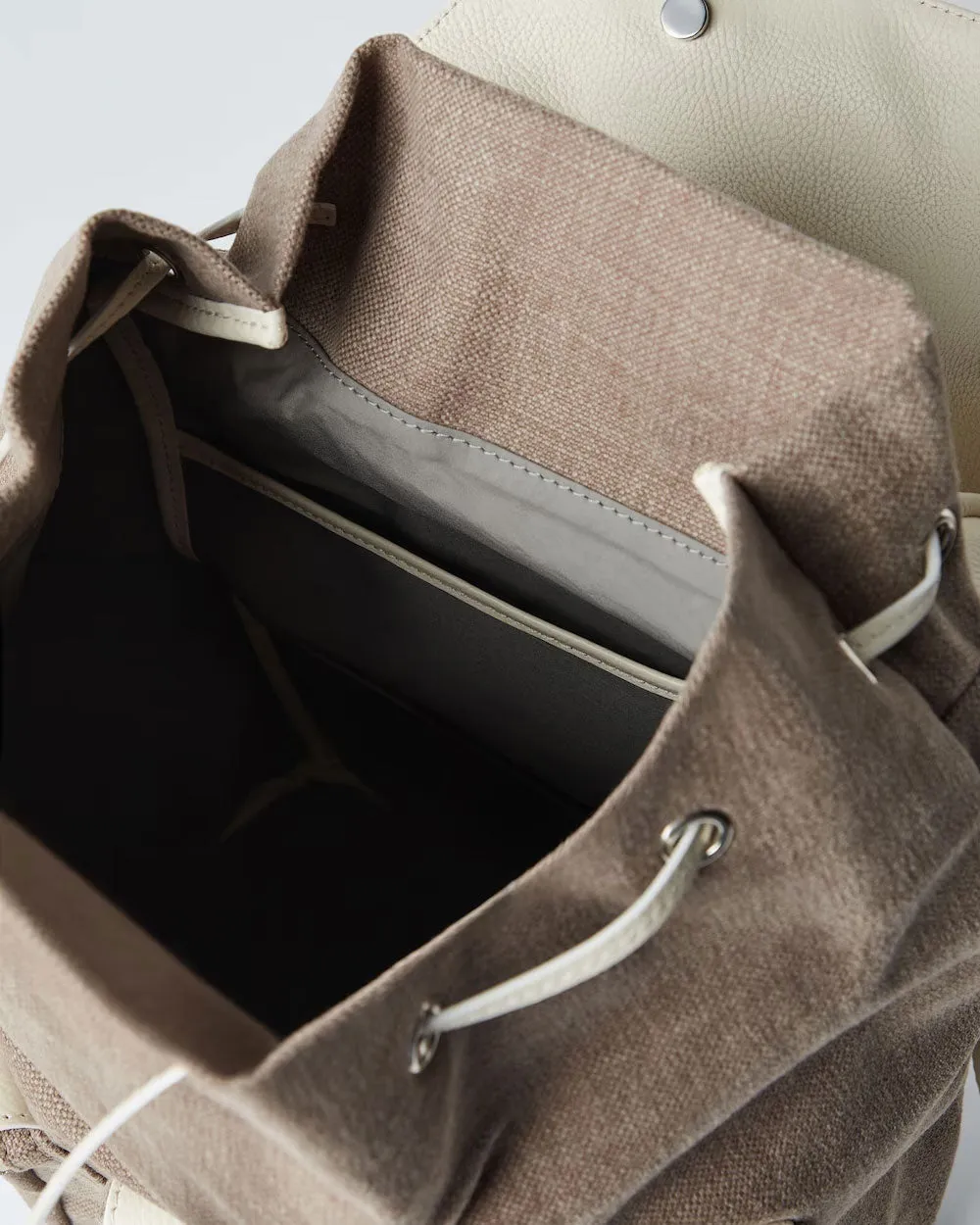 Brown and Cream Canvas and Grained Calfskin Leisure Backpack