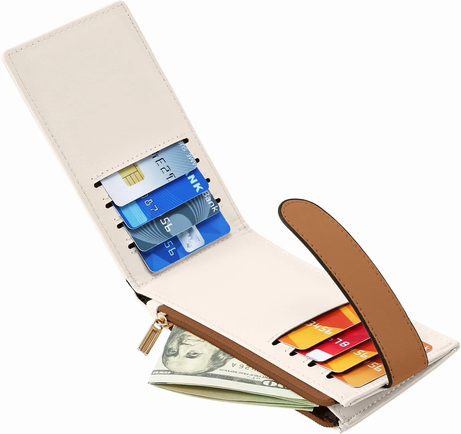 Chelmon Women's RFID Slim Card Holder Wallet: Thin Bifold with Multi-Card Case & Zipper Coin Pocket Purse (Beige Brown)