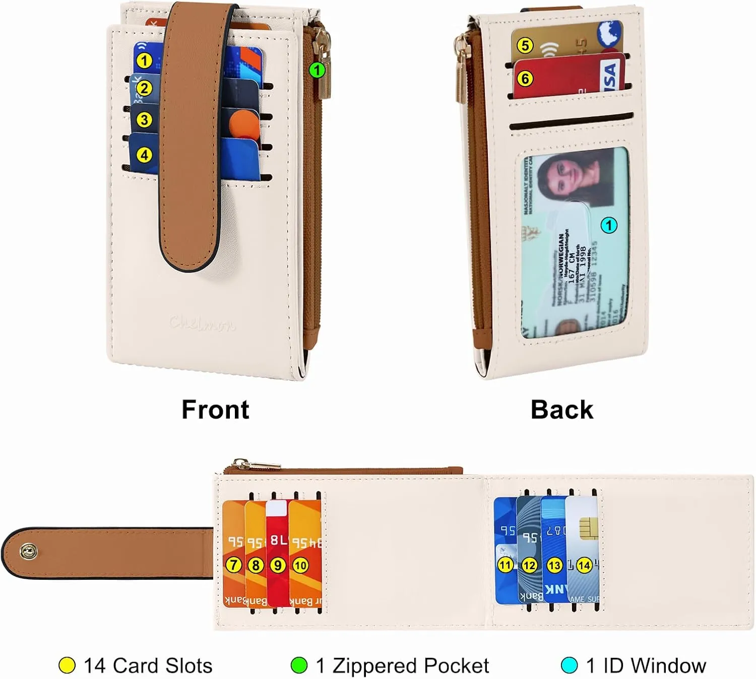 Chelmon Women's RFID Slim Card Holder Wallet: Thin Bifold with Multi-Card Case & Zipper Coin Pocket Purse (Beige Brown)