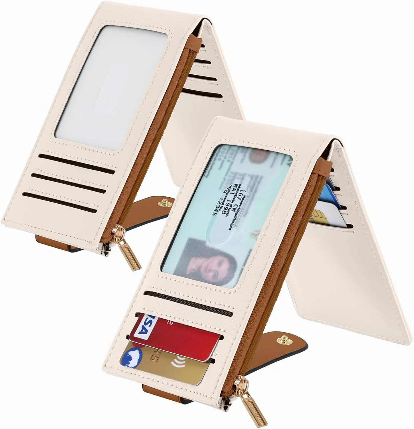 Chelmon Women's RFID Slim Card Holder Wallet: Thin Bifold with Multi-Card Case & Zipper Coin Pocket Purse (Beige Brown)