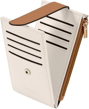 Chelmon Women's RFID Slim Card Holder Wallet: Thin Bifold with Multi-Card Case & Zipper Coin Pocket Purse (Beige Brown)