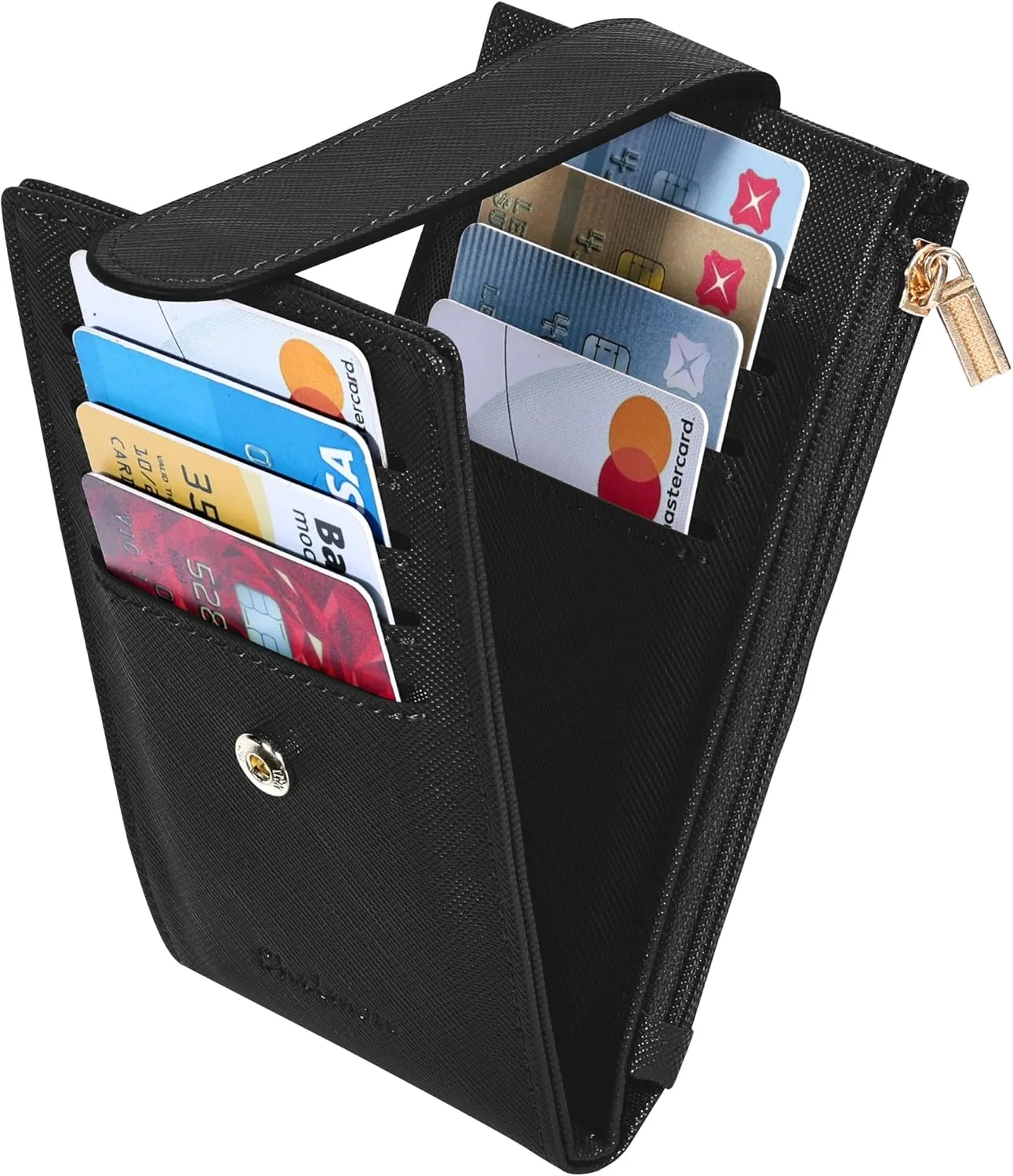 Chelmon Womens Wallet Slim RFID Blocking Bifold Multi Card Case Wallet with Zipper Pocket (Black)