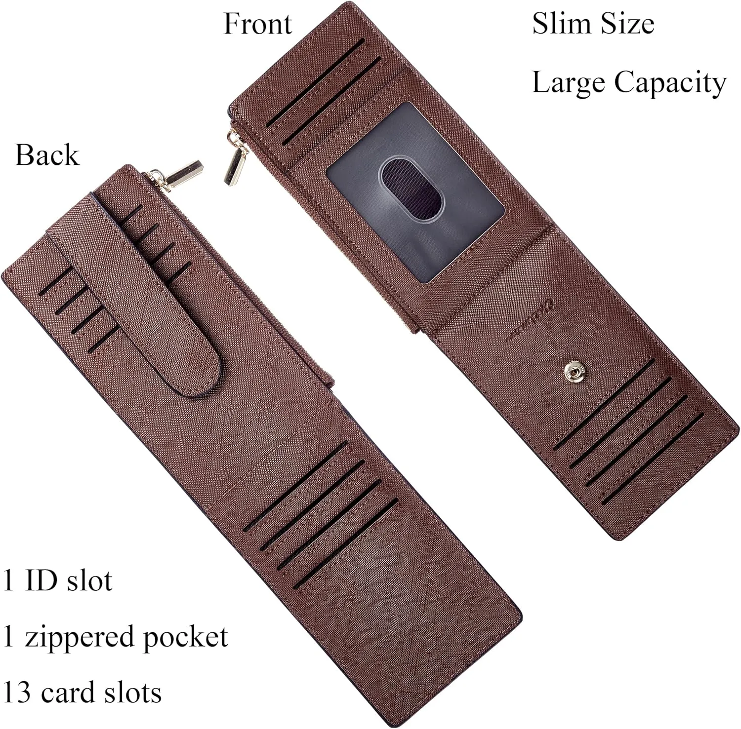 Chelmon Womens Wallet Slim RFID Blocking Bifold Multi Card Case Wallet with Zipper Pocket (Deep Brown)