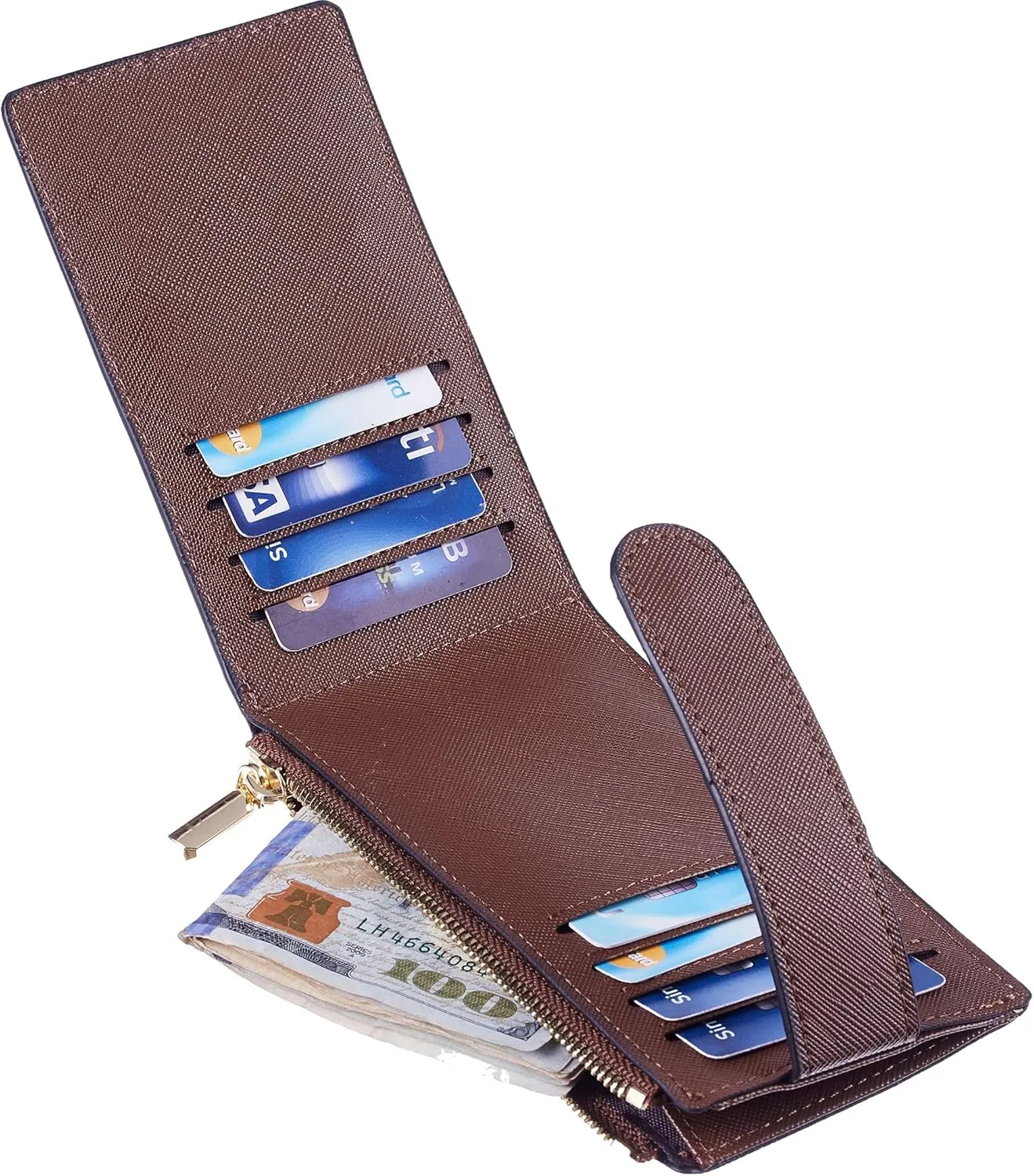 Chelmon Womens Wallet Slim RFID Blocking Bifold Multi Card Case Wallet with Zipper Pocket (Deep Brown)
