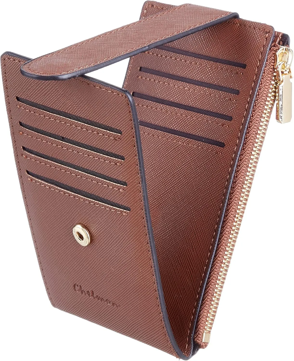 Chelmon Womens Wallet Slim RFID Blocking Bifold Multi Card Case Wallet with Zipper Pocket (Deep Brown)
