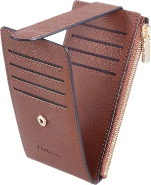 Chelmon Womens Wallet Slim RFID Blocking Bifold Multi Card Case Wallet with Zipper Pocket (Deep Brown)