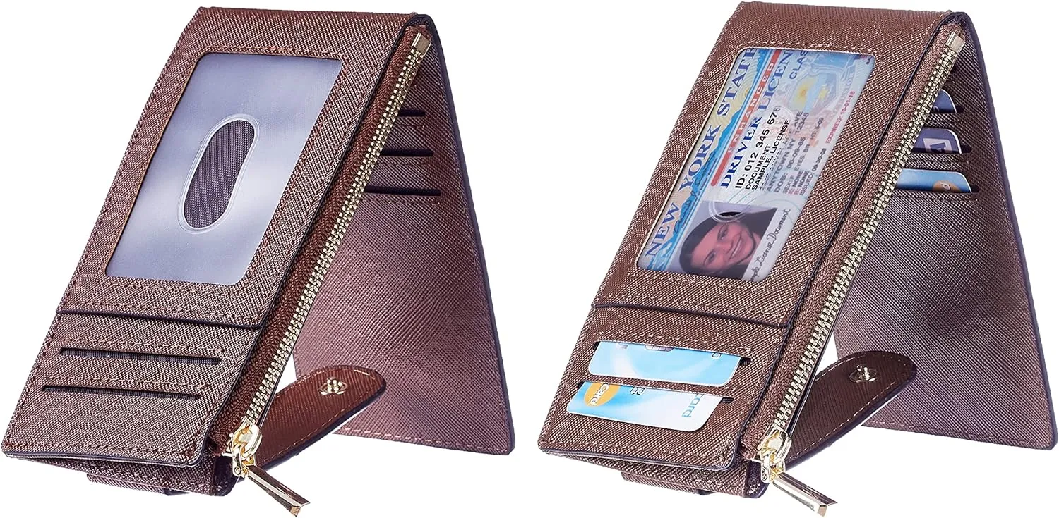 Chelmon Womens Wallet Slim RFID Blocking Bifold Multi Card Case Wallet with Zipper Pocket (Deep Brown)
