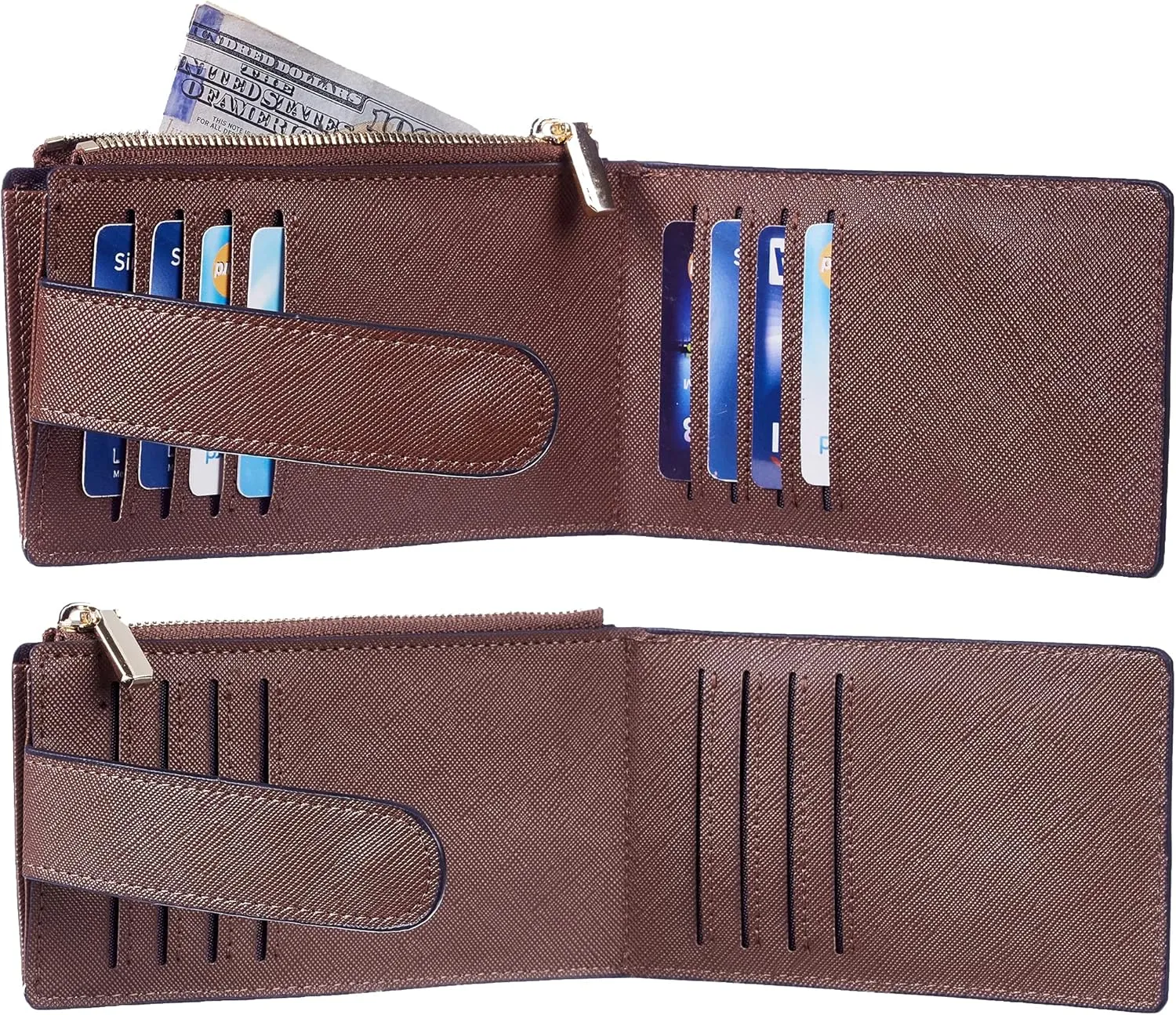 Chelmon Womens Wallet Slim RFID Blocking Bifold Multi Card Case Wallet with Zipper Pocket (Deep Brown)
