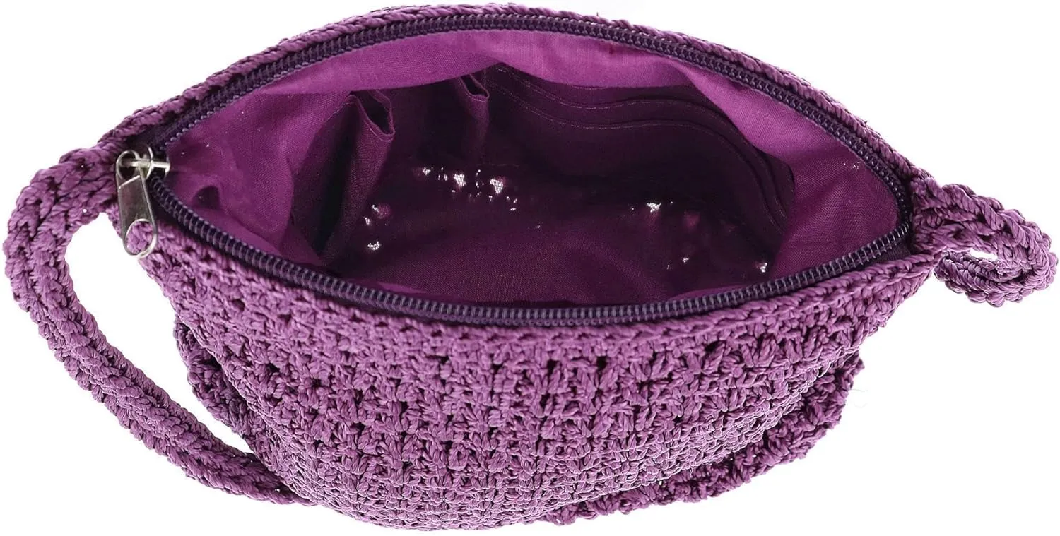 CTM Women's Crochet Crossbody Handbag, Purple