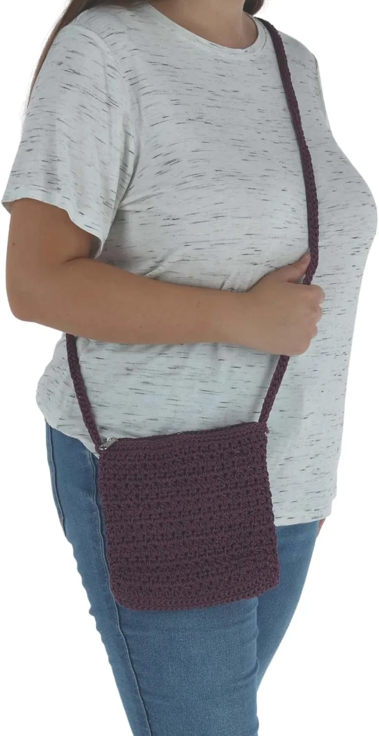 CTM Women's Crochet Crossbody Handbag, Purple