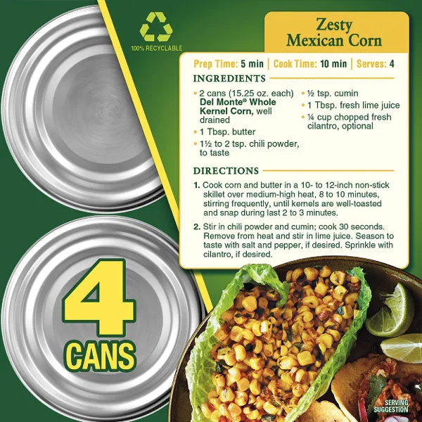 Del Monte Whole Kernel Canned Corn Value Pack, 4 Ct