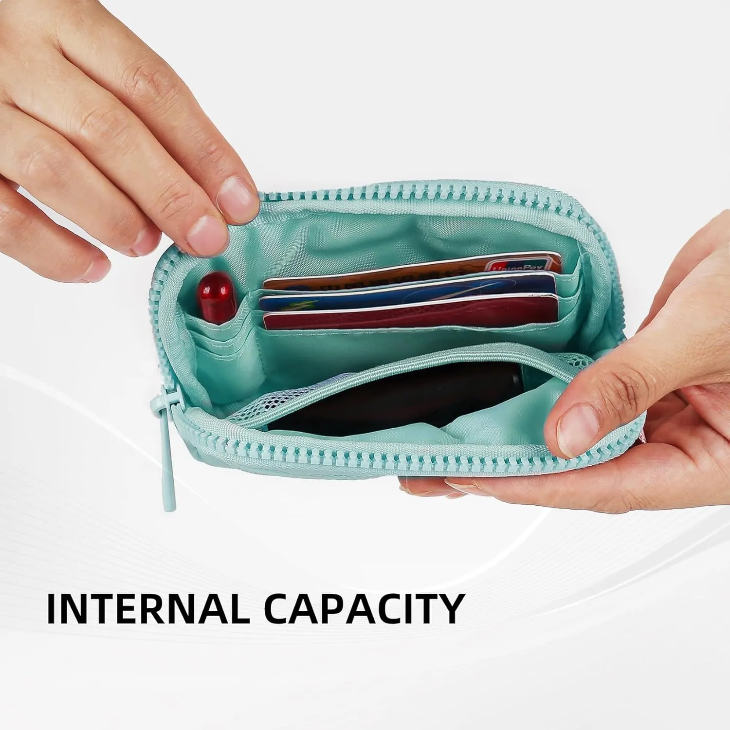 Didida The Iris Wallet Zip Card Case with ID Window Purses for Women Coin Purse with Zipper Mini Portable Keychain Wallet, Aqua Sky