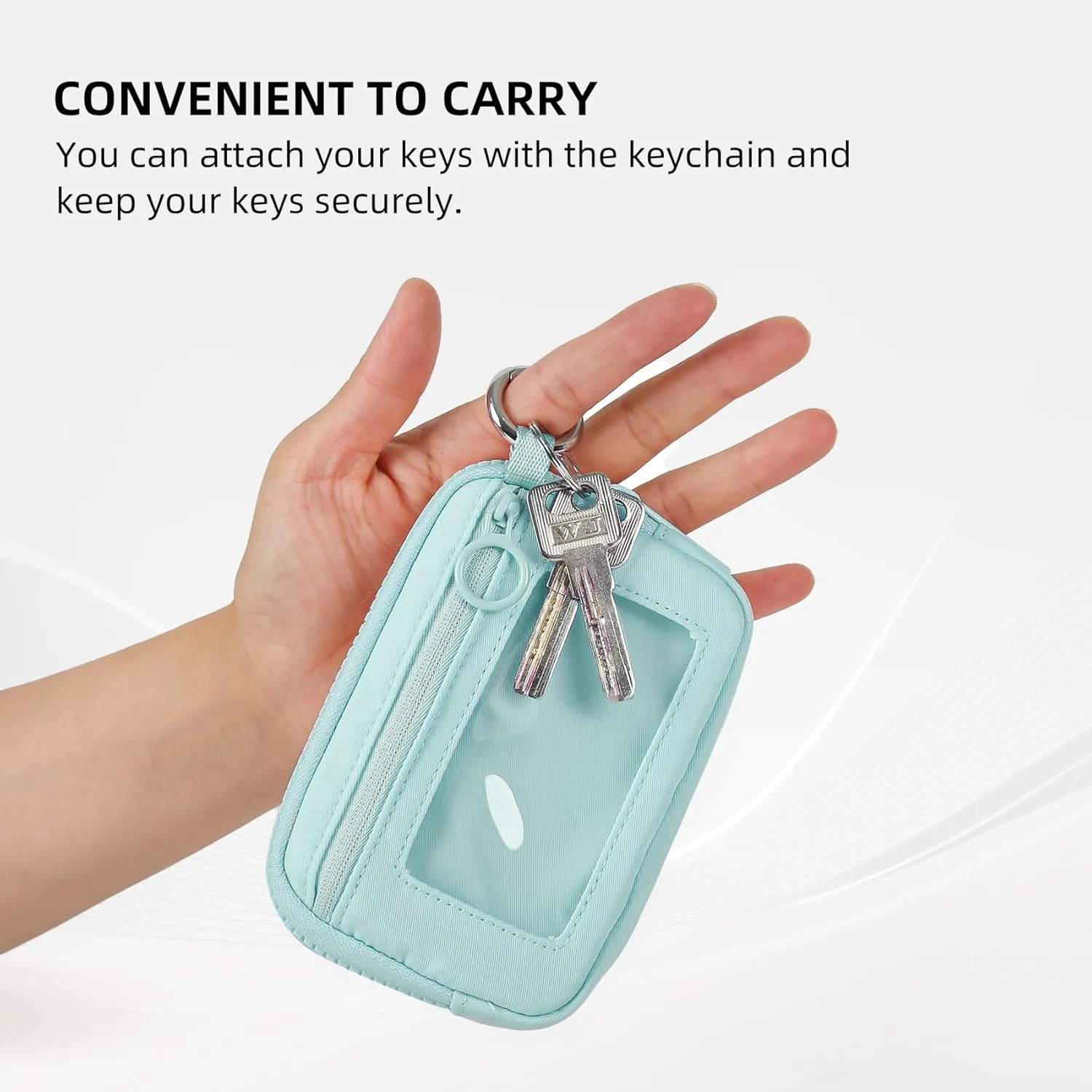 Didida The Iris Wallet Zip Card Case with ID Window Purses for Women Coin Purse with Zipper Mini Portable Keychain Wallet, Aqua Sky