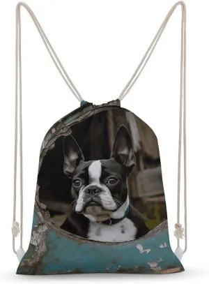 Drawstring Backpack Boston Terrier Printed Sport Gym Drawstring Bag Lightweight Cinch Sacks Backpack Drawstring Bags for Yoga Sport Gym Beach Travel Backpacks