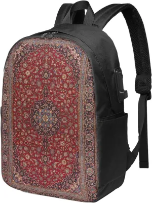 Elegant Retro Modern Vintage Persian Usb Travel Laptop Backpack  Durable Polyester Backbag With Charging Port & Headphone Jack