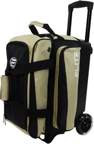 ELITE Deluxe 2 Ball Bowling Bag with 5" Smooth Wheels - Large Accessory Pocket, Shoe Compartment, 36" Extendable Handle