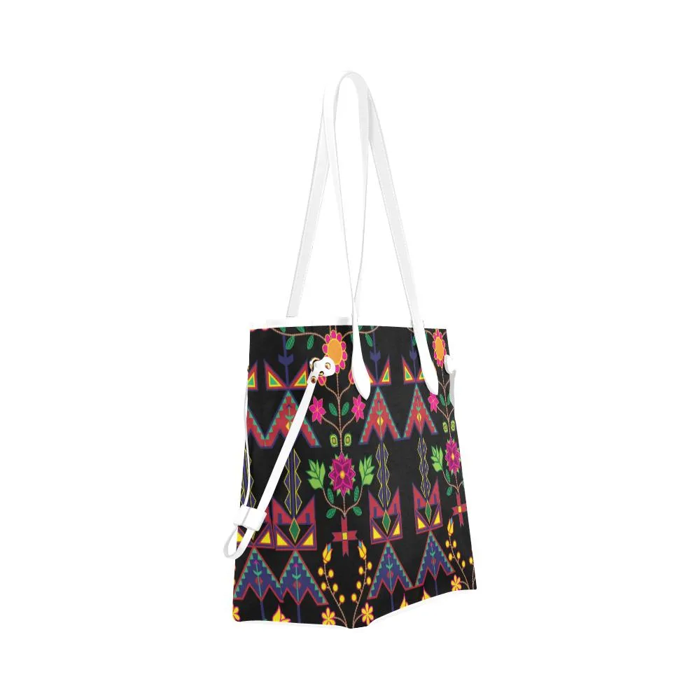 Geometric Floral Spring - Black Clover Canvas Tote Bag