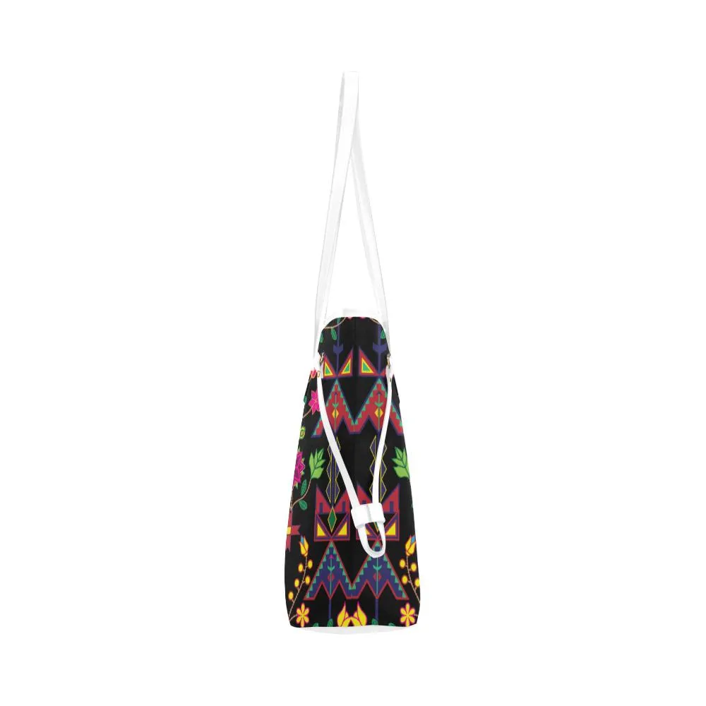 Geometric Floral Spring - Black Clover Canvas Tote Bag