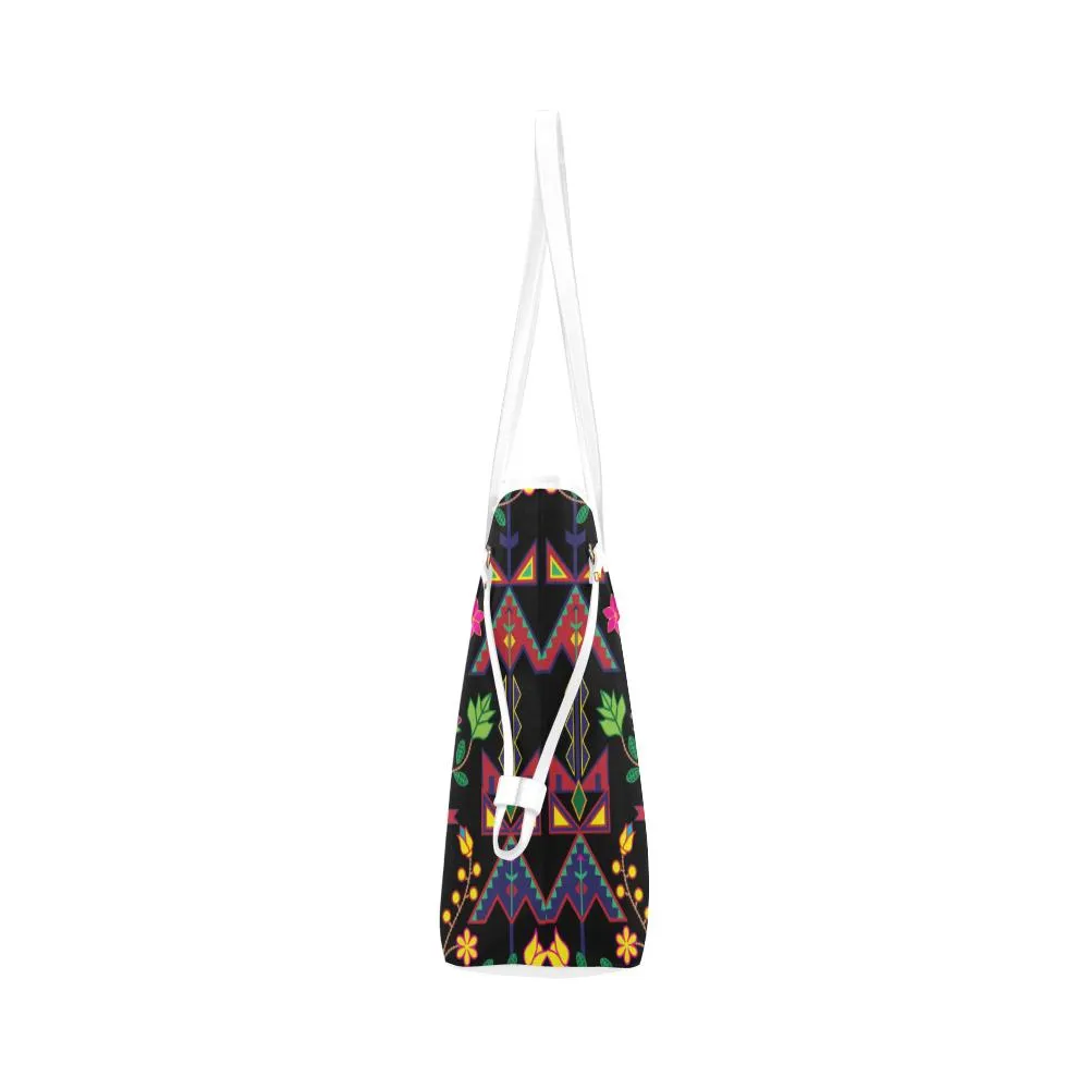 Geometric Floral Spring - Black Clover Canvas Tote Bag