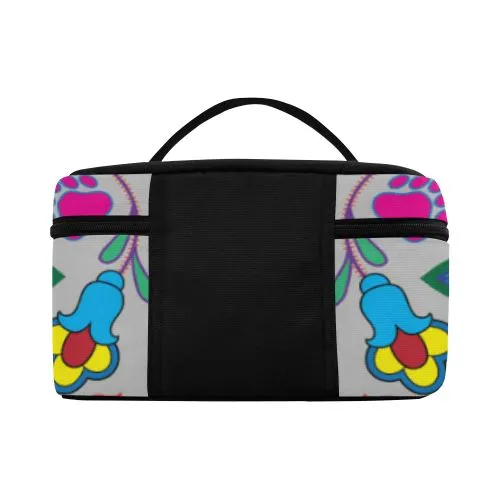 Geometric Floral Winter-Gray Cosmetic Bag/Large
