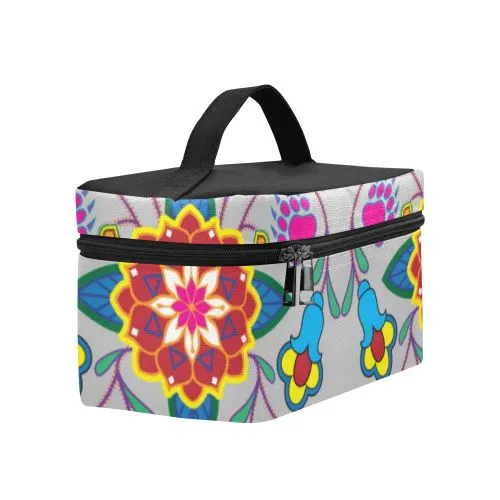 Geometric Floral Winter-Gray Cosmetic Bag/Large