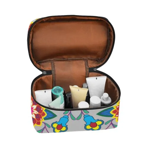 Geometric Floral Winter-Gray Cosmetic Bag/Large
