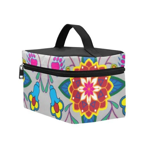 Geometric Floral Winter-Gray Cosmetic Bag/Large